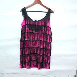 Forum Costumes M/L Pink Black Fringe GoGo Mini Dress